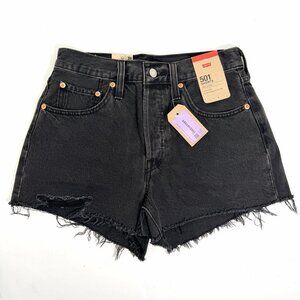 Levis 501 Original High Rise Jean Shorts Lunar Black Denim Women's Size 26